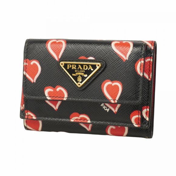 Prada Saffiano Leather Tri-fold Wallet Black Women's - Picture 1 of 9